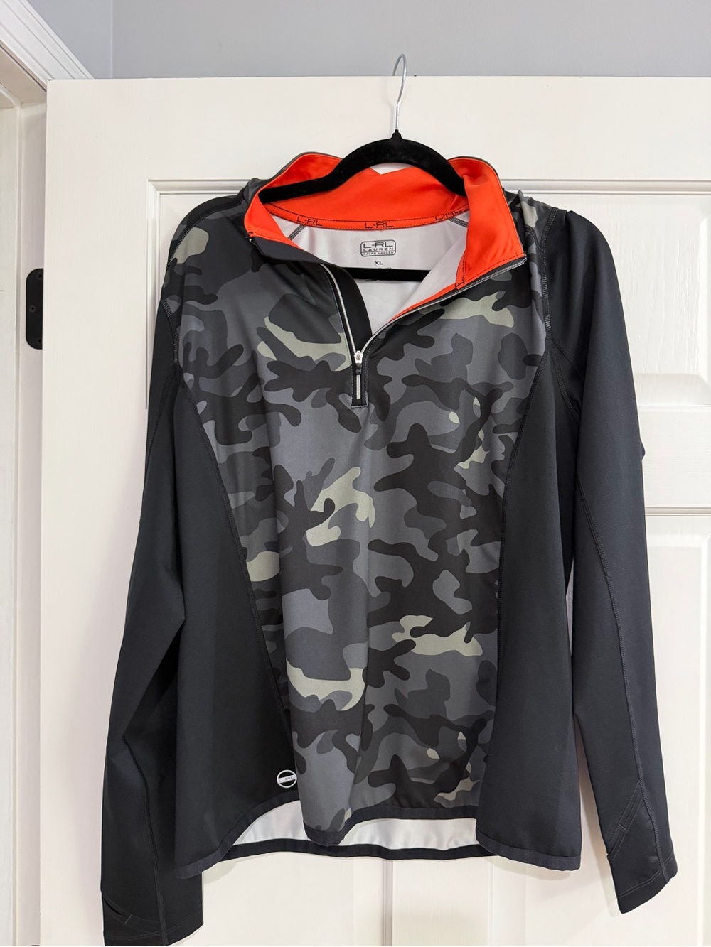 Gray Camo Quarter-Zip Pullover with Orange Lining